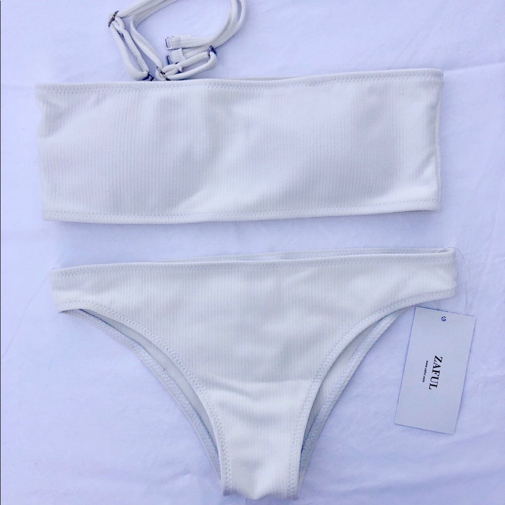 Ribbed Texture Bandeau Bikini Set